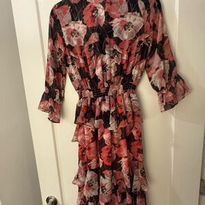 MISA Los Angeles Floral Ruffle Dress - Pink and Black